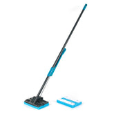 Beldray LA050915 Self Wringing Sponge Mop - Long Handle, Flat Hard Floor Cleaning Mop With Extra Replacement Head, Super Absorbent, Lightweight Floor Cleaner, Non-Abrasive, Easy Wring, Black/Blue